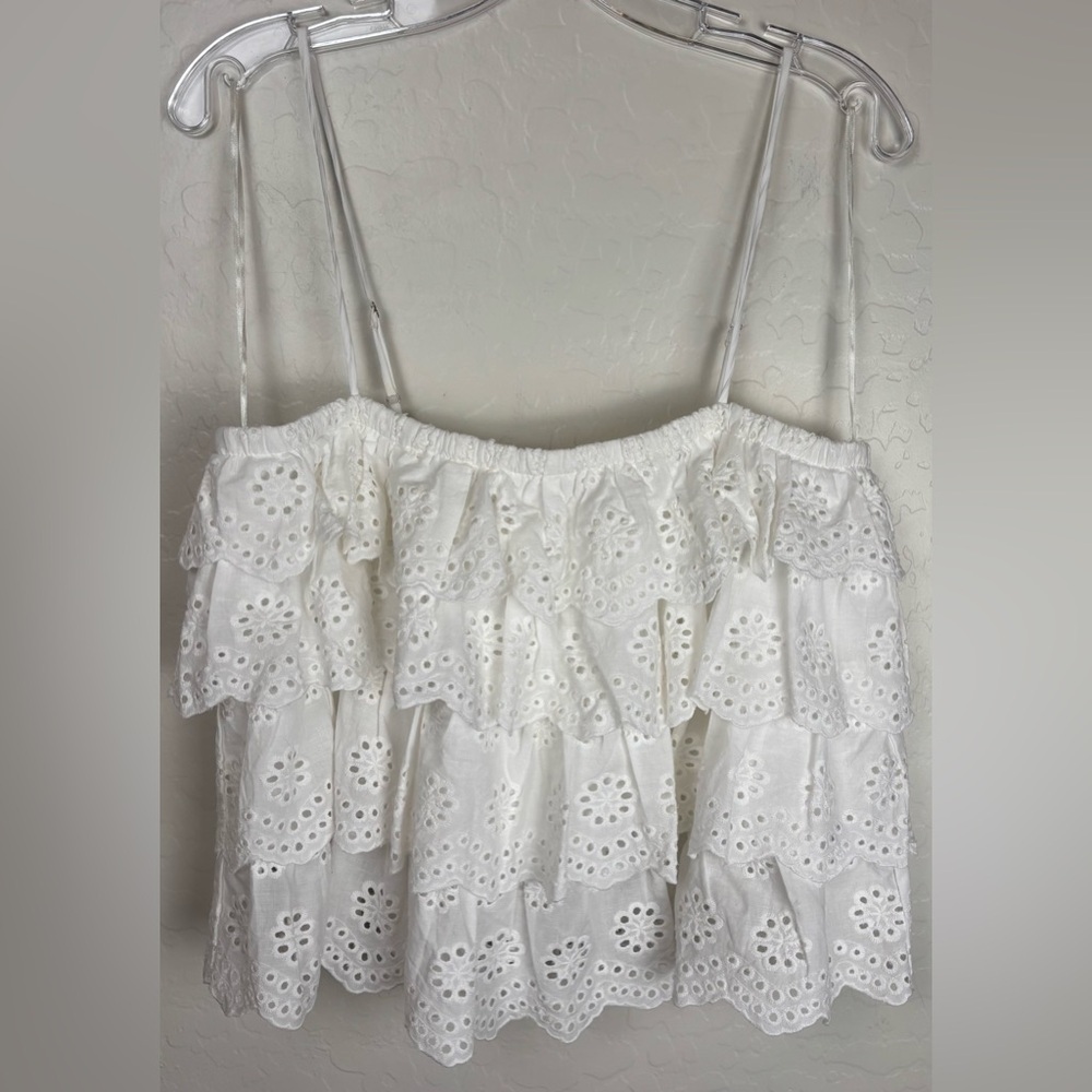 NEW Heatherly Stitch Fix Feminine Cottage Layered Eyelet Top L White Blouse 0930
